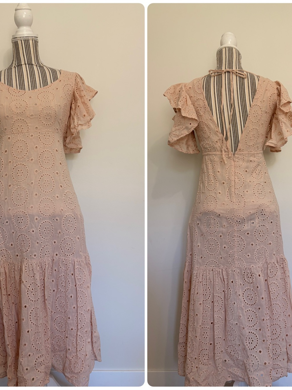 HYFVE Blush Pink Eyelet Backless Midi Dress